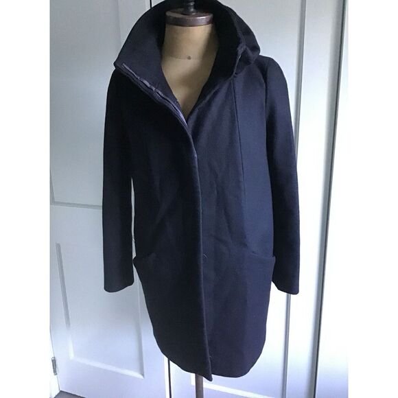Zara Basic Womens Coat Jacket L Wool Black Button Glen‎ 534